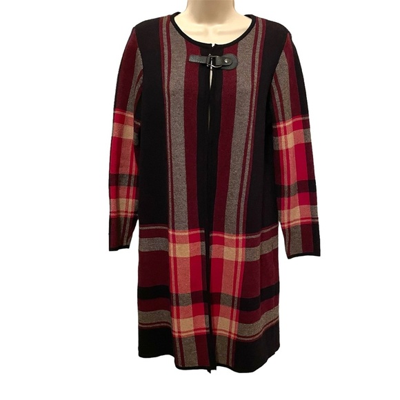 Jones Studio Cardigan Plaid Sweater Duster Long Size Small - Picture 1 of 10